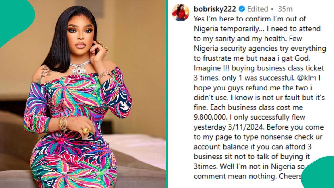 Bobrisky says he's temporarily out of the country.