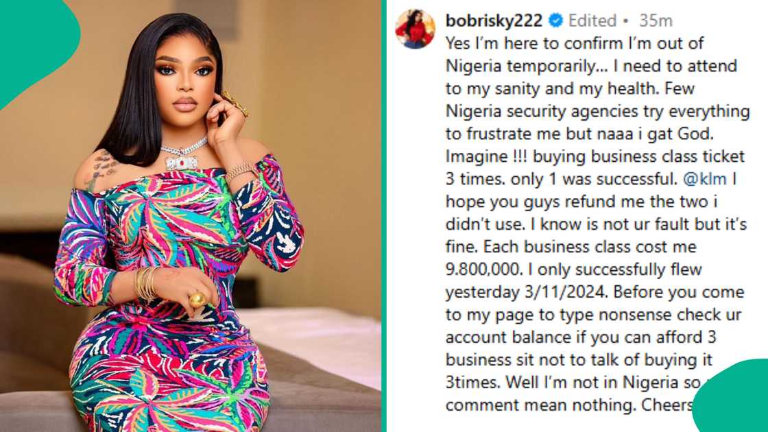 Bobrisky says he's temporarily out of the country. Bobrisky says he's temporarily out of the country.