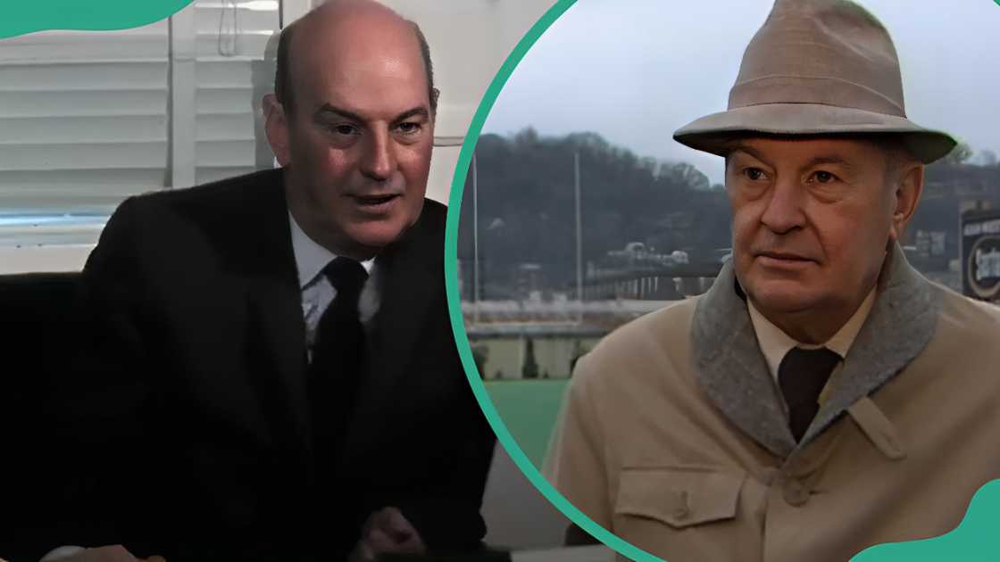 Paul Brown in a black suit (L). American coach Paul Brown wearing a grey hat and jacket (R).