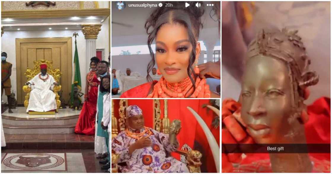 BBNaija's Phyna meets with Oba of Benin, Esama, as she marks homecoming.