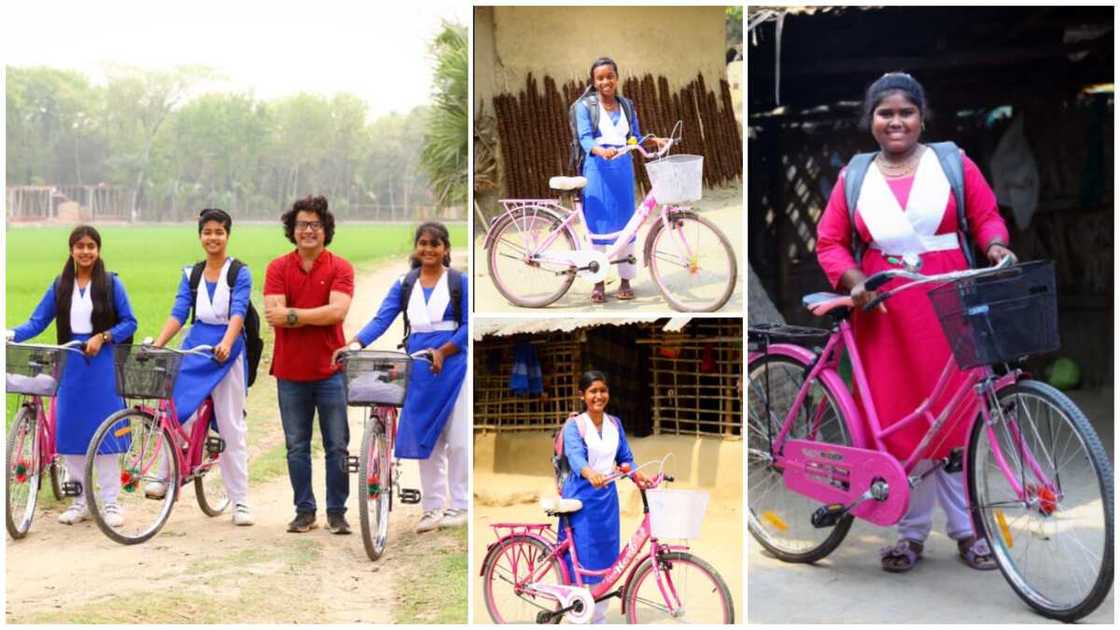 Female students who used to trek long distance to school get new bicycles from kind man