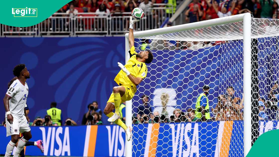 Vozinha Cape Verde makes a save against Spain. Photo by Maddie Meyer