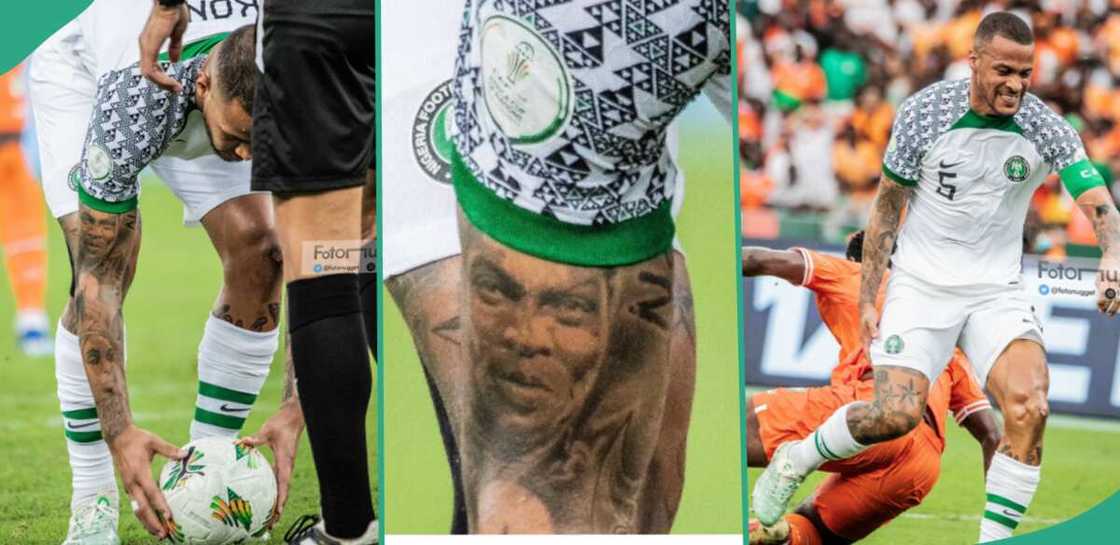 William Troost-Ekong has a tattoo of Fela Kuti's face on his right arm. William Troost-Ekong has a tattoo of Fela Kuti's face on his right arm.