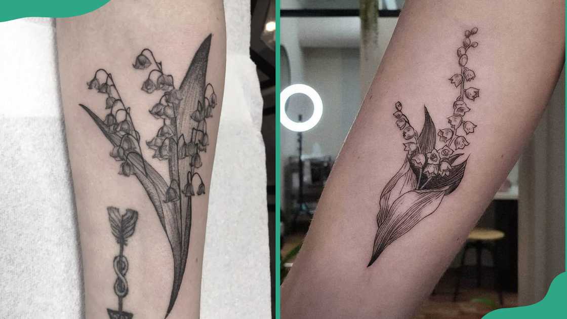 Black and grey Lily of the Valley tattoos