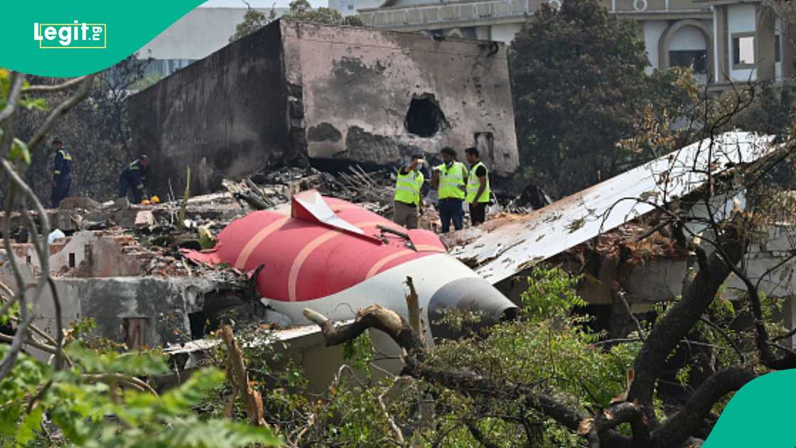 A tail of the plane that crashed in India in June, 2025. A tail of the plane that crashed in India in June, 2025.