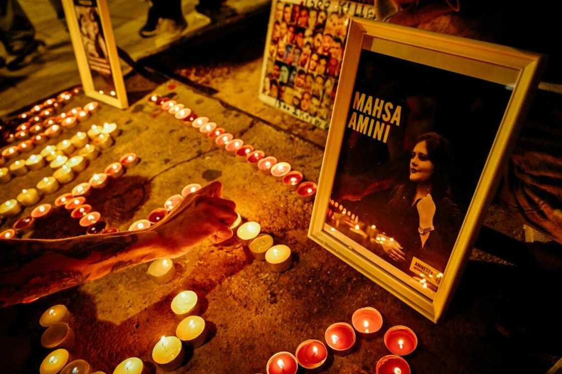 Iranian refugees and Iranians living in Greece lit candles forming the name 'Mahsa' during a demonstration to commemorate 40 days from the death of Mahsa Amini while in police custody in Iran Iranian refugees and Iranians living in Greece lit candles forming the name 'Mahsa' during a demonstration to commemorate 40 days from the death of Mahsa Amini while in police custody in Iran