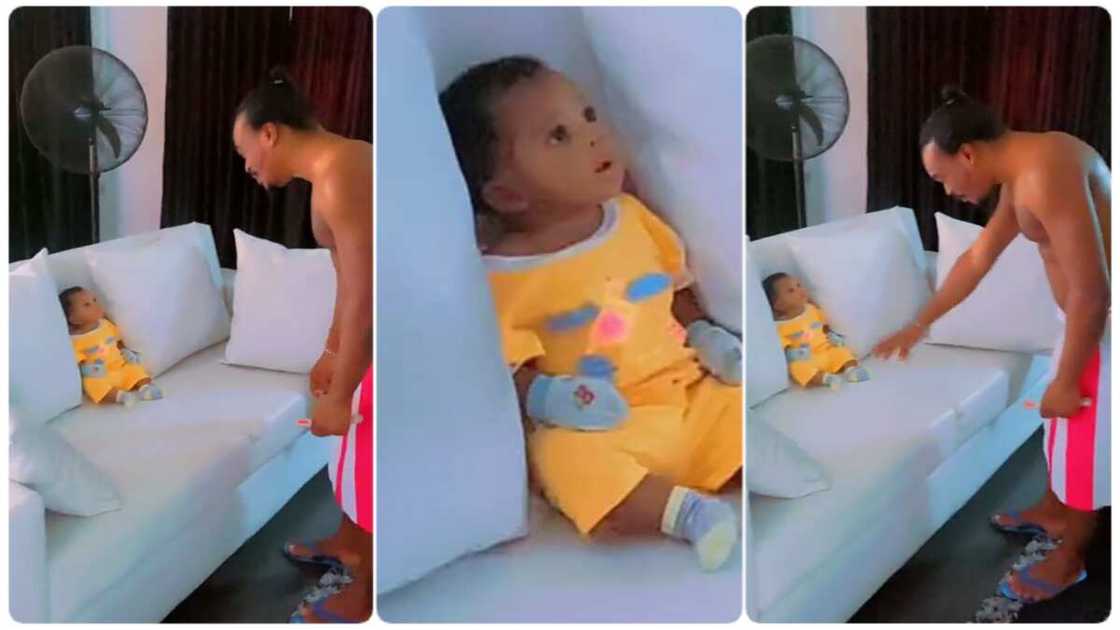 Photo of little child and father Photo of little child and father