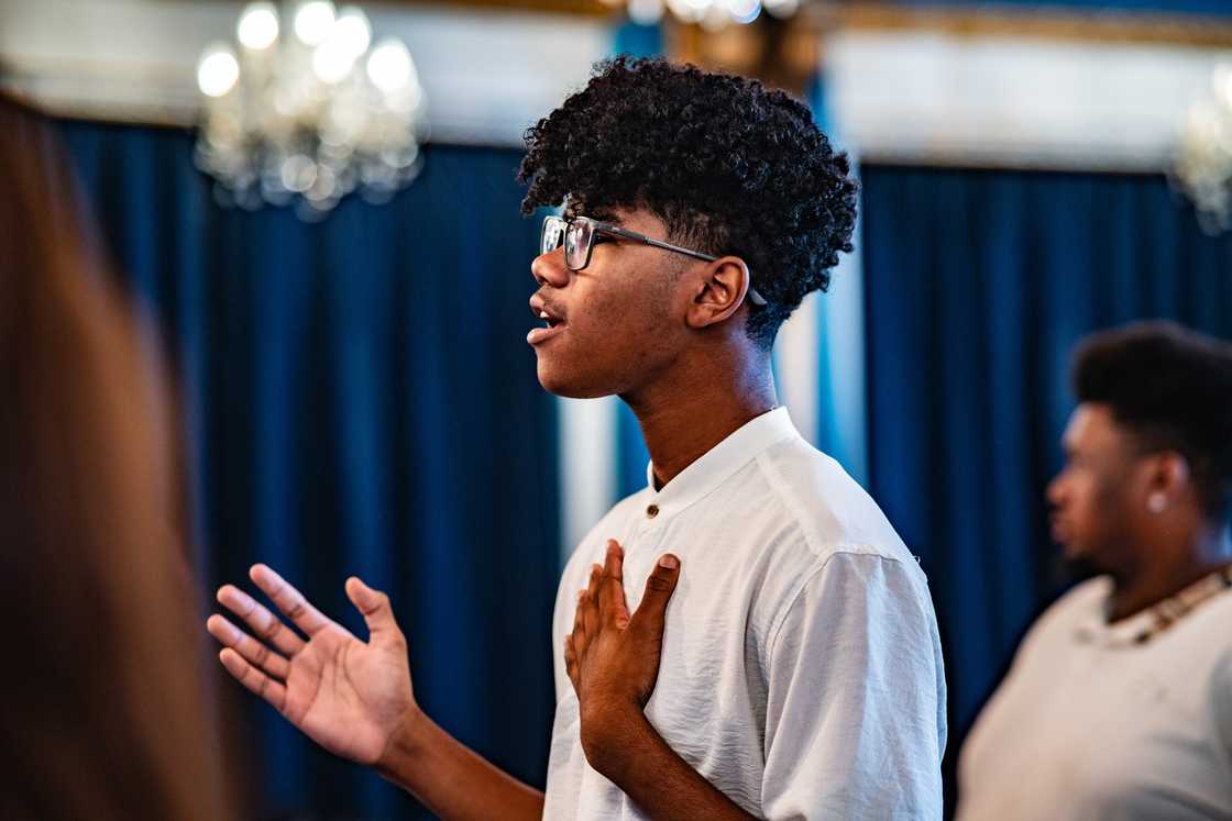 A boy giving a speech