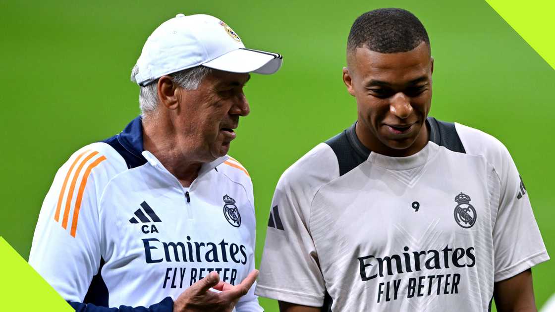 Carlo Ancelotti holds a tete-a-tete with Kylian Mbappe ahead of Real Madrid's UEFA Super Cup tie against Atalanta.