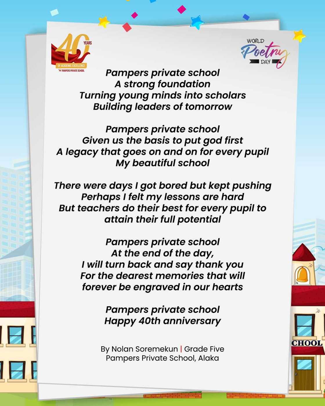 Pampers Private School Kicks Off 40th Anniversary Celebration with Original Poems