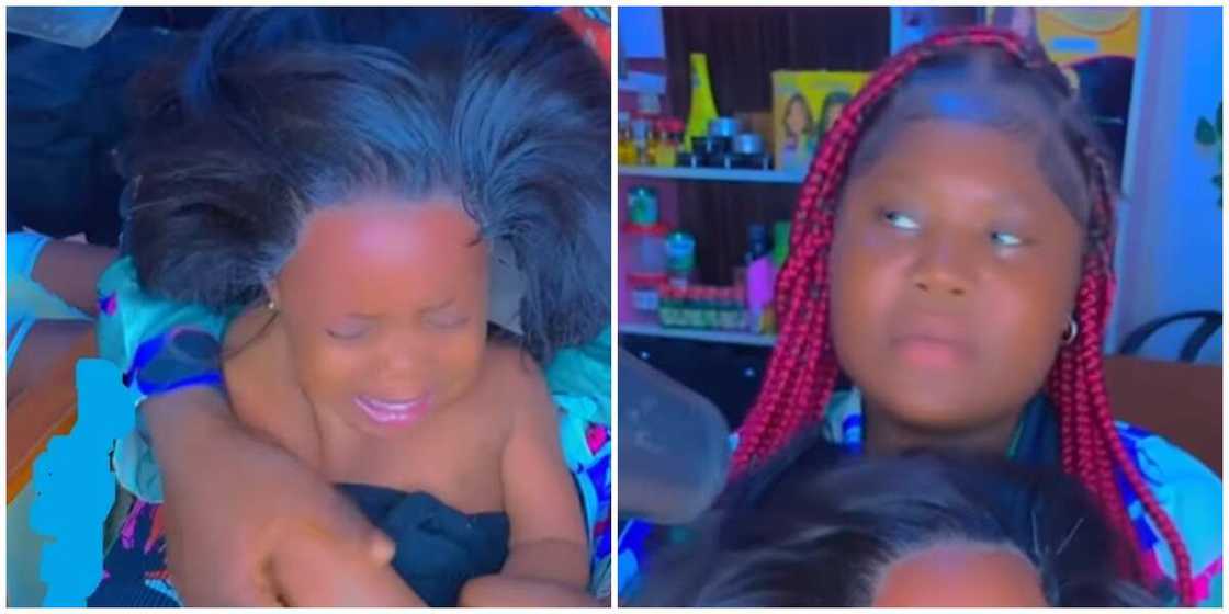 Video captures baby with lace frontal wig Video captures baby with lace frontal wig