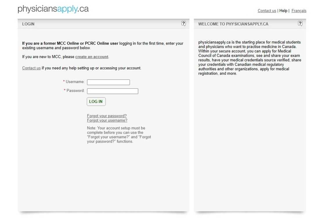 A screenshot of the physiciansapply.ca portal