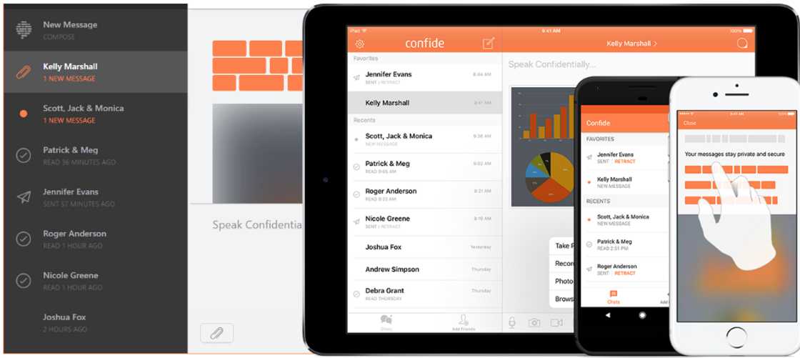 Confide's main features Confide's main features