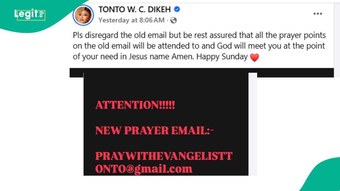 Tonto Dikeh takes her prayer sessions to another level as she releases email address for requests. Tonto Dikeh takes her prayer sessions to another level as she releases email address for requests.