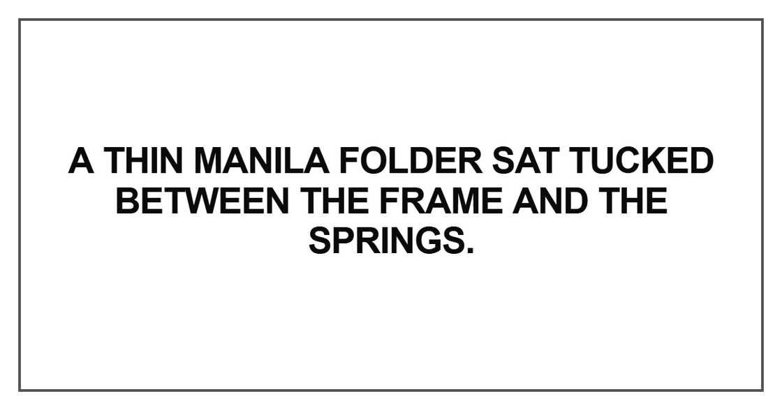 A thin manila folder sat tucked A thin manila folder sat tucked