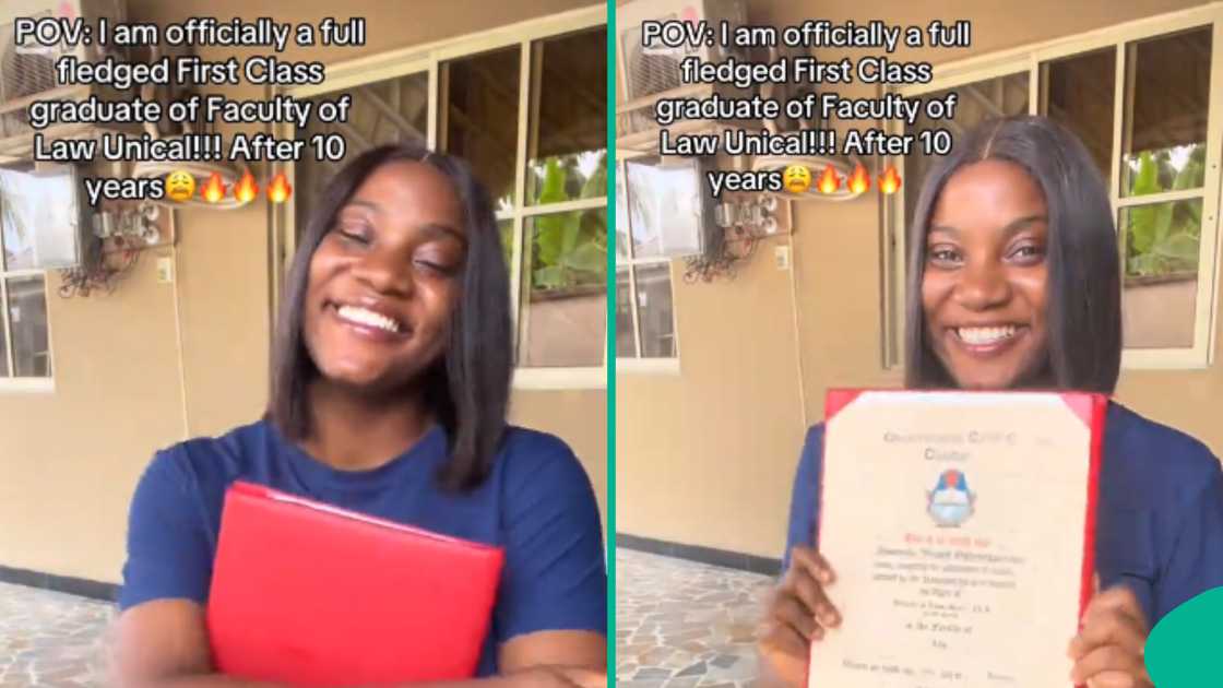 UNICAL law graduate makes history after 10 years, celebrates receiving her first-class school certificate