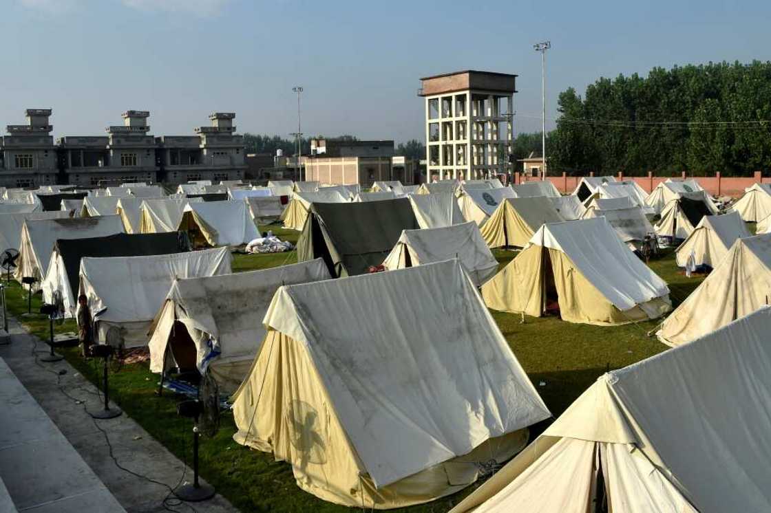 Tents installed in Charsadda for people displaced by the flooding Tents installed in Charsadda for people displaced by the flooding