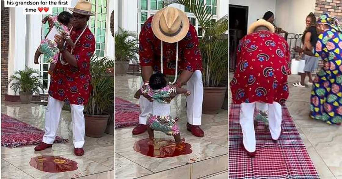 Man dips grandson's feet in palm oil, tradition Man dips grandson's feet in palm oil, tradition