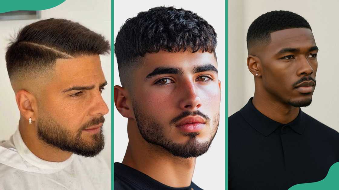 Side part (L), textured crop (C), and the fade low (R) haircuts Side part (L), textured crop (C), and the fade low (R) haircuts