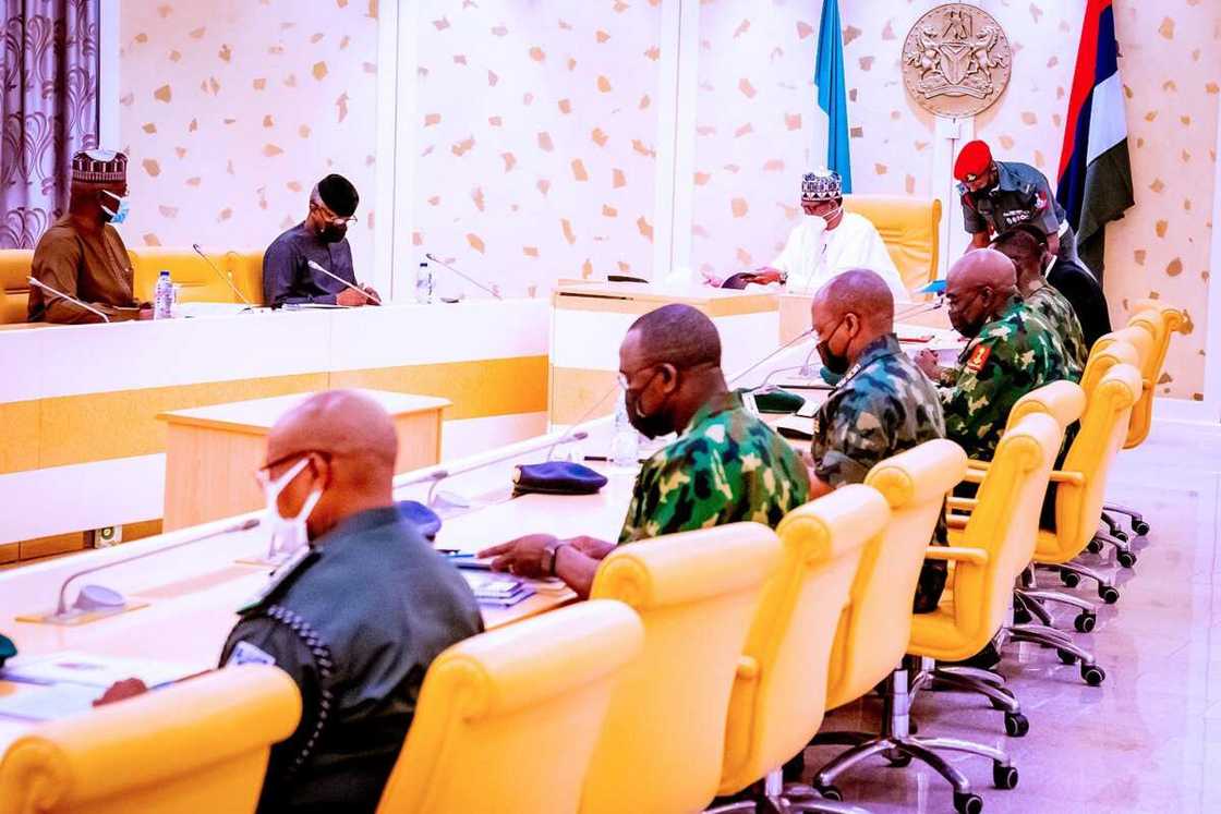 Buhari Convenes Security Meeting at Presidential Villa Buhari Convenes Security Meeting at Presidential Villa