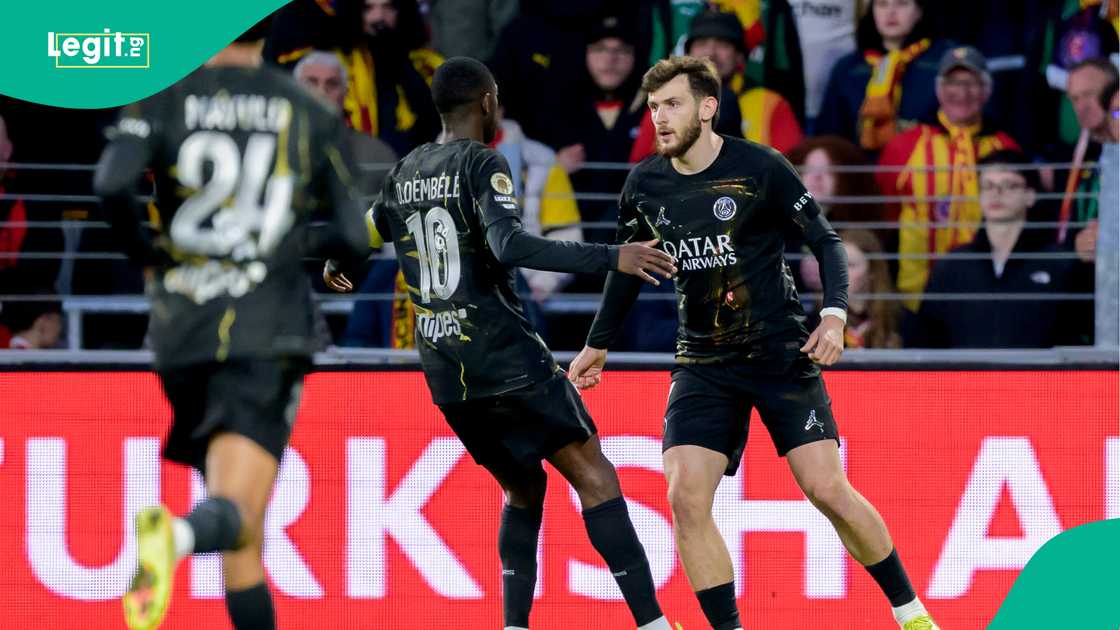 Ousmane Dembele, Khvicha Kvaratskhelia, PSG, RC Lens, France. Ousmane Dembele, Khvicha Kvaratskhelia, PSG, RC Lens, France.
