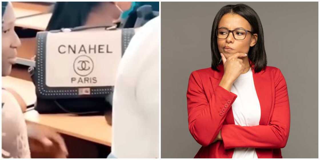 Photos of fake Chanel bag and stock model. Photos of fake Chanel bag and stock model.