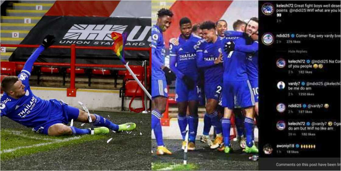 Jamie Vardy replies Ndidi in pidgin English about broken corner flag Jamie Vardy replies Ndidi in pidgin English about broken corner flag