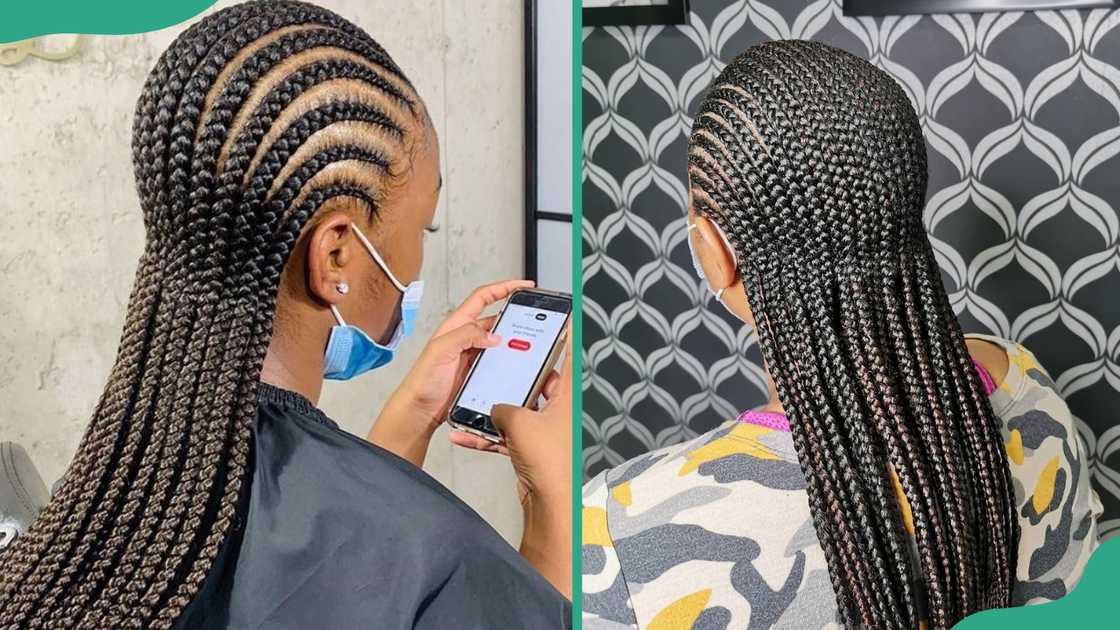 Medium straight-back cornrows.