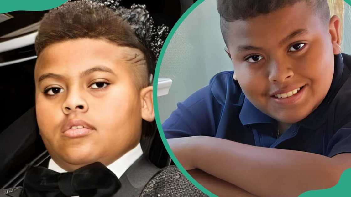 Daniel Gibson Jr. in a black suit (L). Keyshia Cole's son in a navy blue T-shirt (R) Daniel Gibson Jr. in a black suit (L). Keyshia Cole's son in a navy blue T-shirt (R)