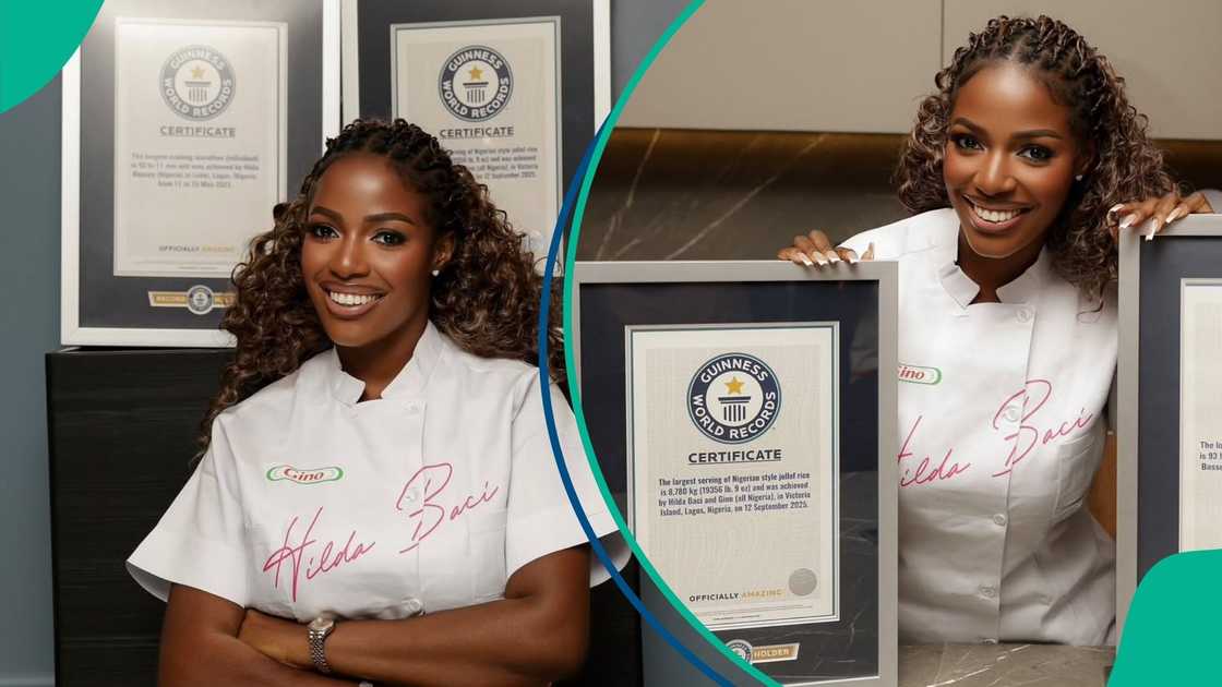 Hilda Baci receives second Guinness World Record plaque for her attempt to cook the largest serving of Nigerian-style jollof rice. Photo: hildabaci/Instagram