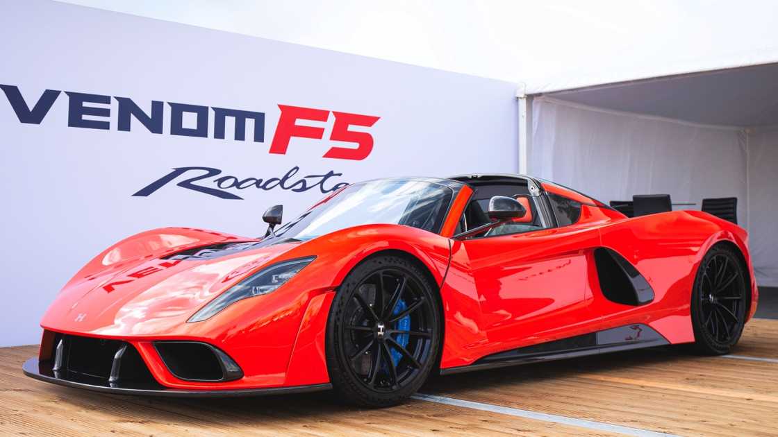 The Hennessey Venom F5 Roadster is pictured at the Salon Prive London at Blenheim Palace