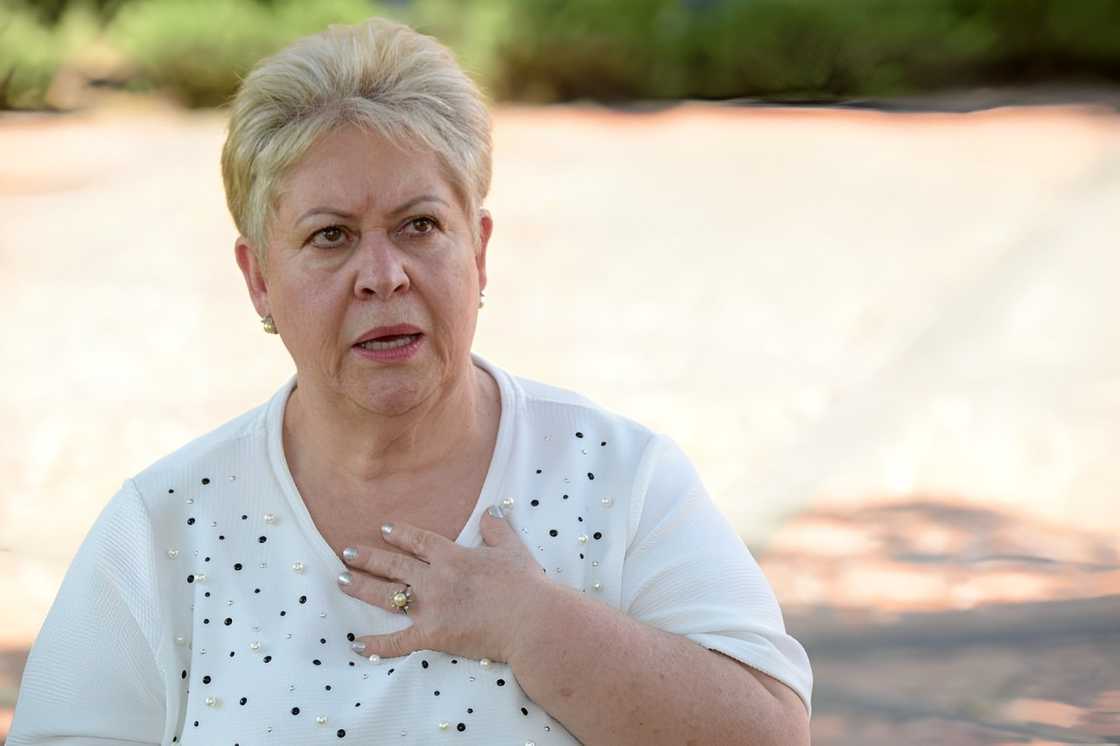 Pablo Escobar's sister, Luz Maria at the Montesacro cemetery in Medellin, Colombia