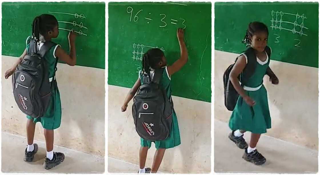 Photos of a little girl solving mathematics on the board. Photos of a little girl solving mathematics on the board.