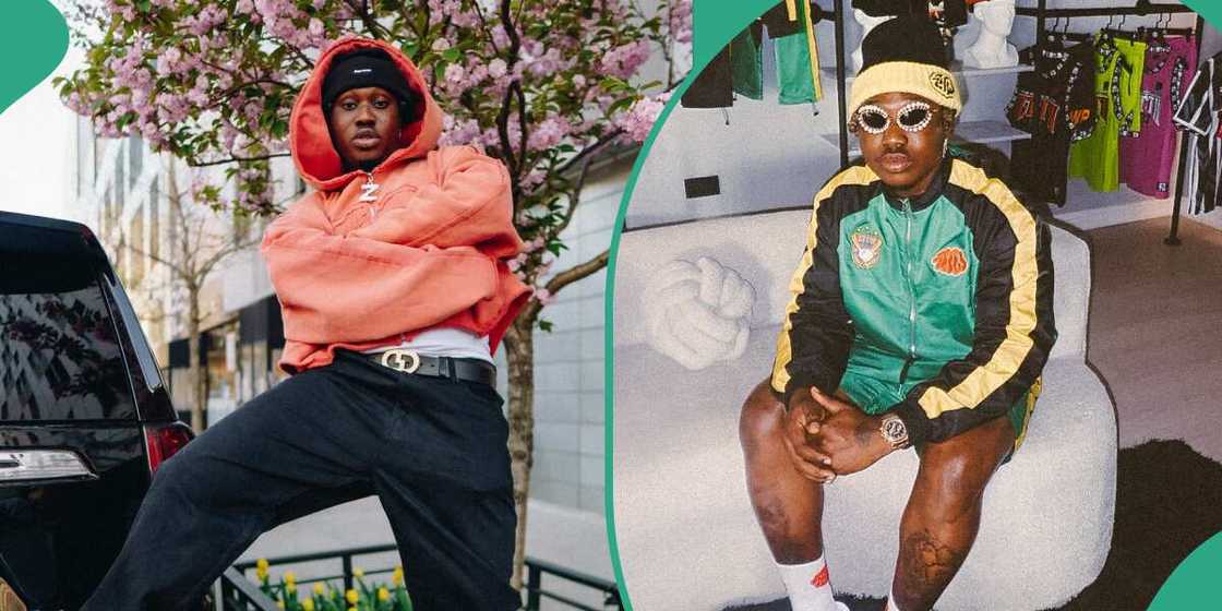 Zlatan Ibile rocks classy outfits at his Lekki store