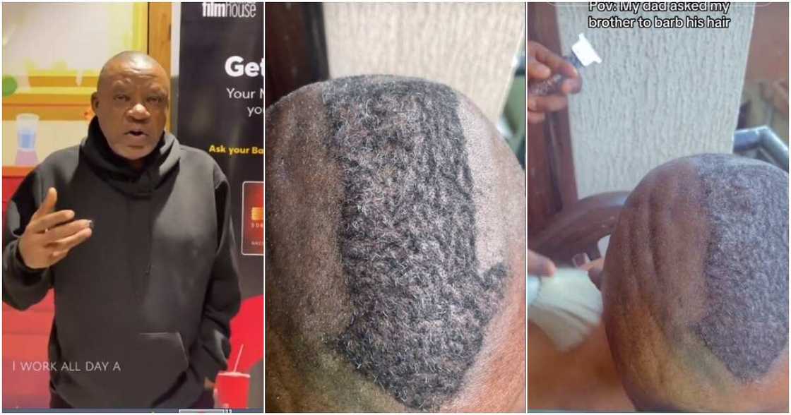 Dad, funny haircut, son Dad, funny haircut, son