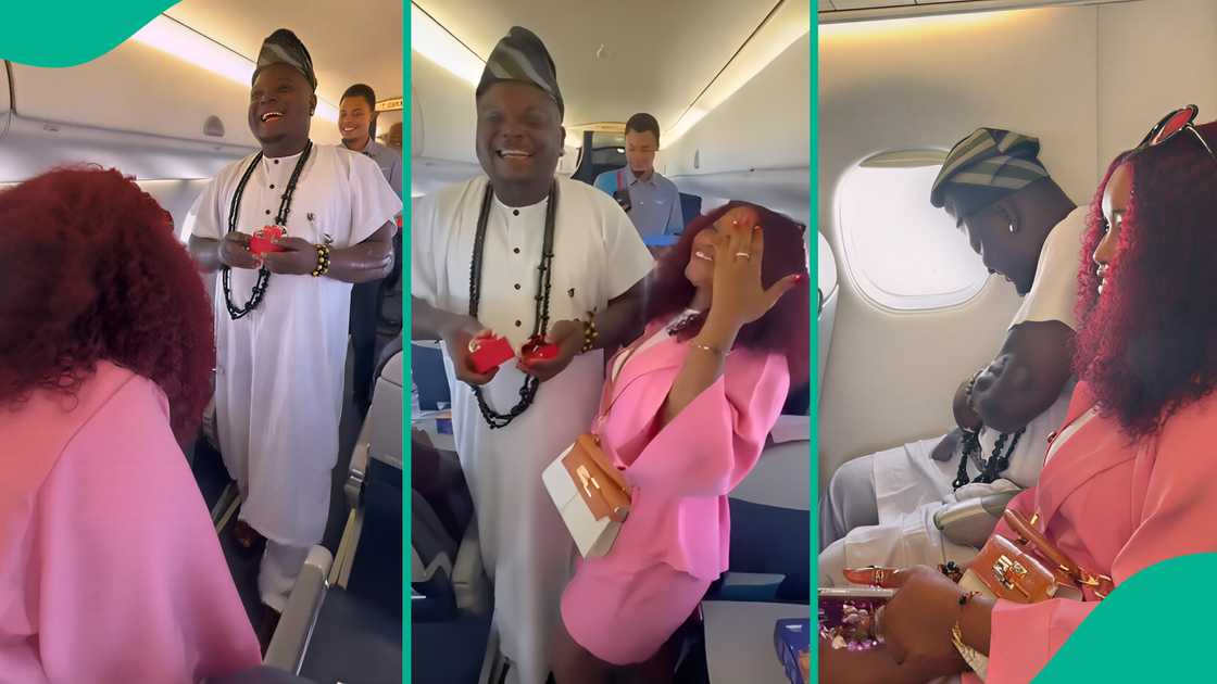 Reactions trail video of moment man proposed to his wife-to-be on Nigerian aeroplane Reactions trail video of moment man proposed to his wife-to-be on Nigerian aeroplane