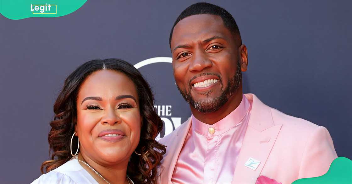 Yonka Clark and her husband Ryan Clark pose on the red carpet of the 2023 ESPY Awards
