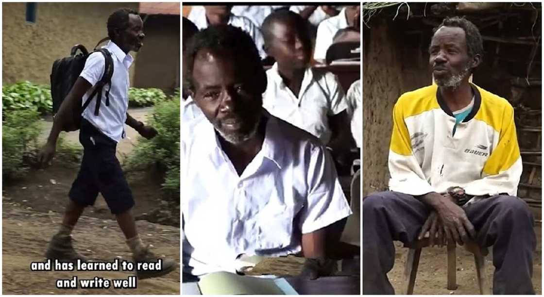 Isaac, a 71-year-old Tanzanian man who has gone back to school. Isaac, a 71-year-old Tanzanian man who has gone back to school.