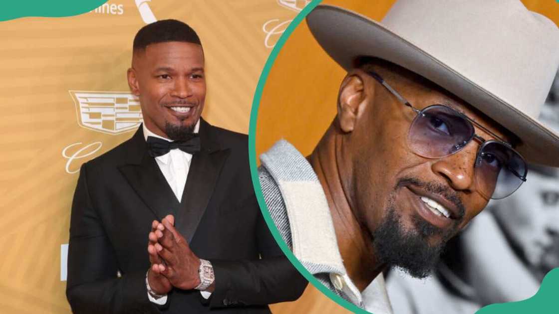 Jamie Foxx at The Beverly Hilton Hotel (L) and at Directors Guild Of America in Los Angeles, California (R) Jamie Foxx at The Beverly Hilton Hotel (L) and at Directors Guild Of America in Los Angeles, California (R)
