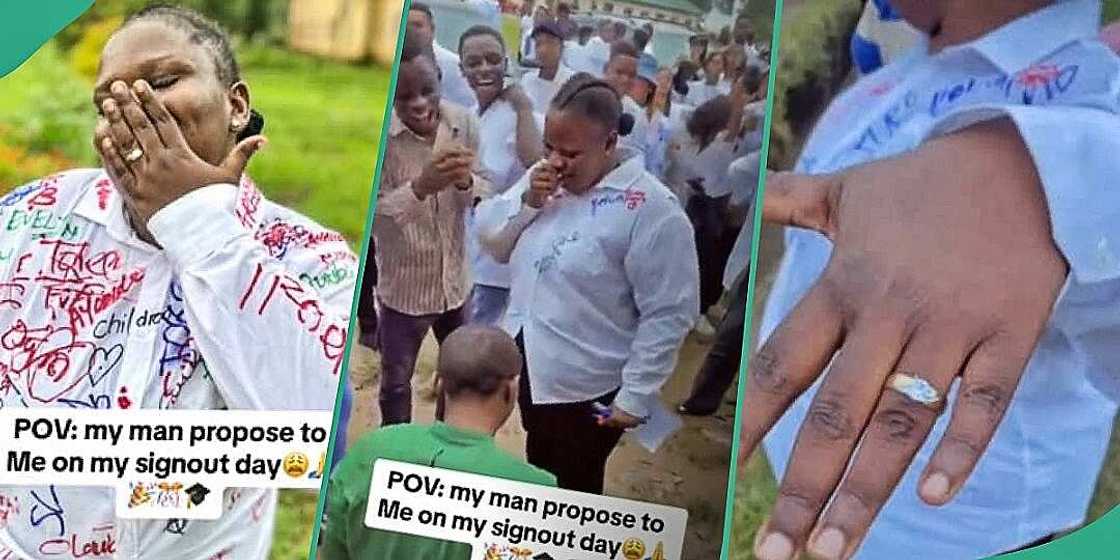 Female graduate gets surprising proposal on sign-out day Female graduate gets surprising proposal on sign-out day