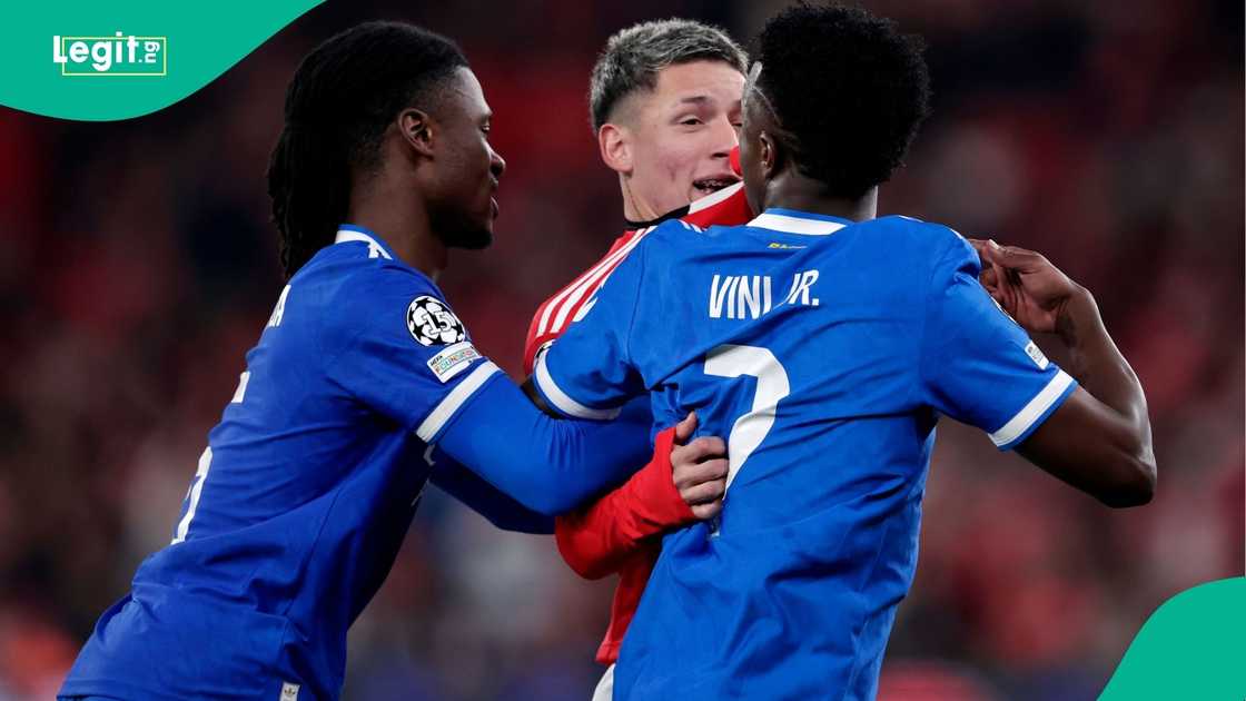 Eduardo Camavinga, Vinicius Junior, Gianluca Prestianni, UEFA Champions League, Benfica, Real Madrid, Lisbon, Portugal.