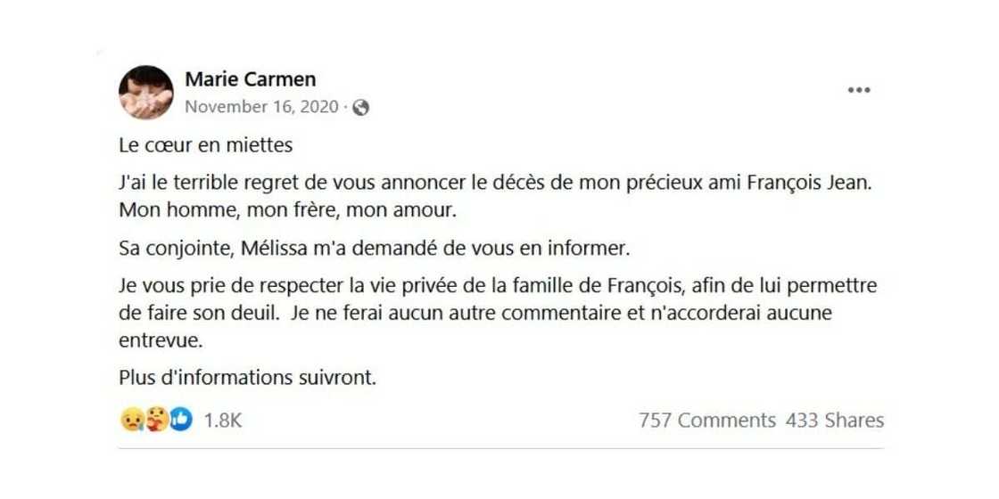 décès de Francois Jean décès de Francois Jean