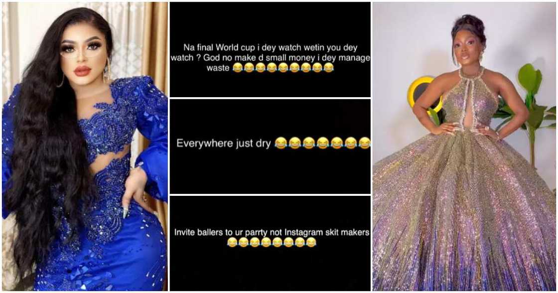 Bobrisky laughs at Papaya-Ex's housewarming party. Bobrisky laughs at Papaya-Ex's housewarming party.