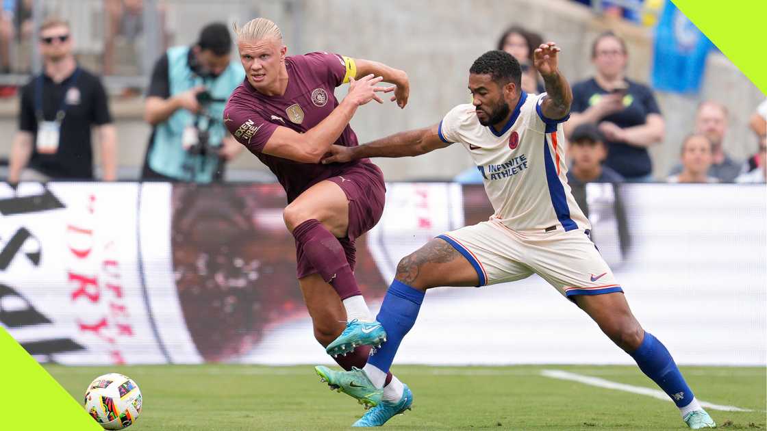 Erling Haaland and Reece James during Chelsea vs Manchester City.