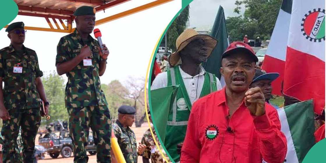 The Nigeria =n Army has said that the soldiers seen at the venue of the negotiation between the NLC and the federal government were escort of the national security adviser and not there to intimidate the organised labour leaders as speculated by the NLC. The Nigeria =n Army has said that the soldiers seen at the venue of the negotiation between the NLC and the federal government were escort of the national security adviser and not there to intimidate the organised labour leaders as speculated by the NLC.
