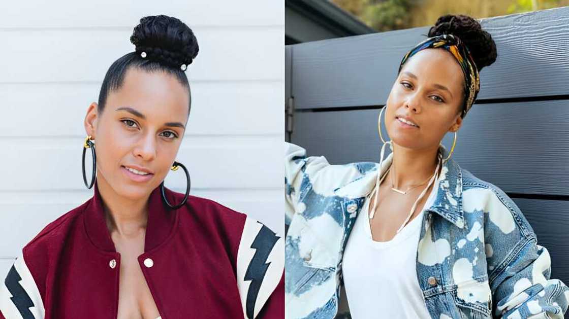 Alicia Keys' single bun hairstyles