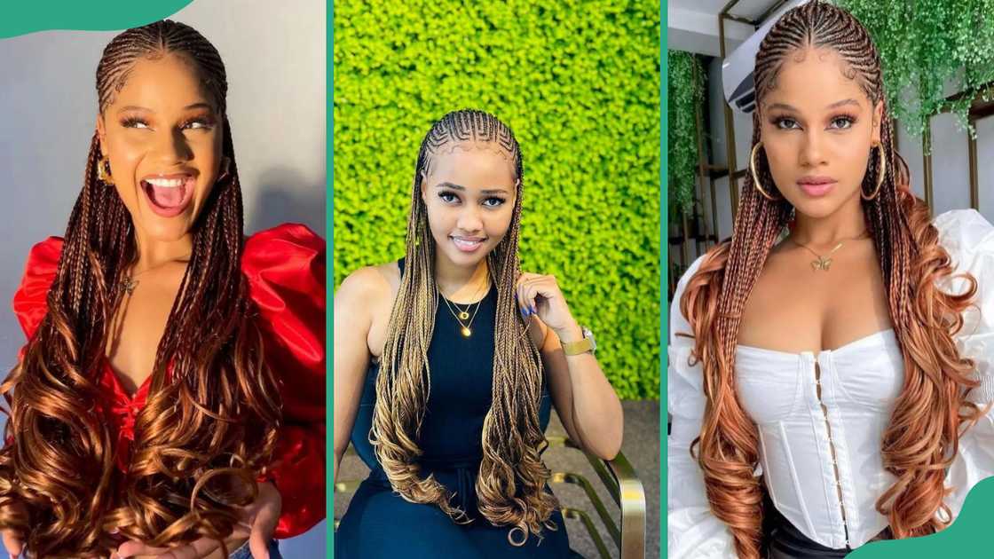 Cornrow braids with French curls Cornrow braids with French curls