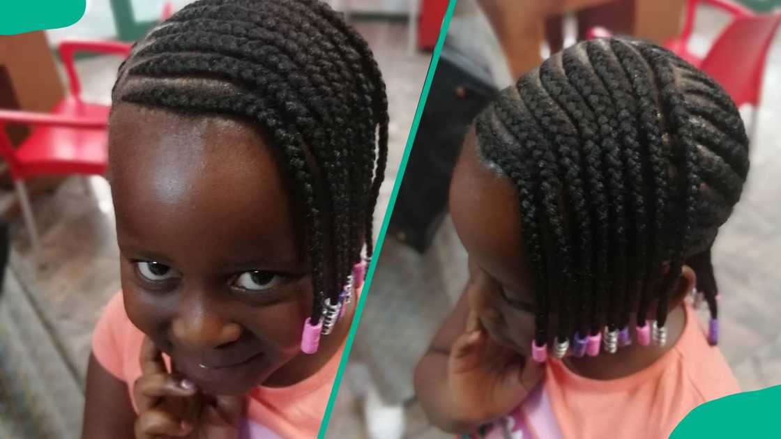 Side-swept and straight-back cornrows with beads