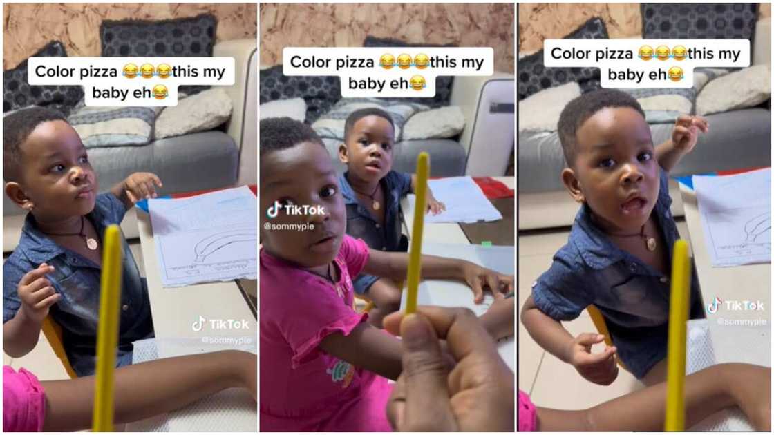 Mother and kids tutorial/kid identified colour yellow as pizza. Mother and kids tutorial/kid identified colour yellow as pizza.