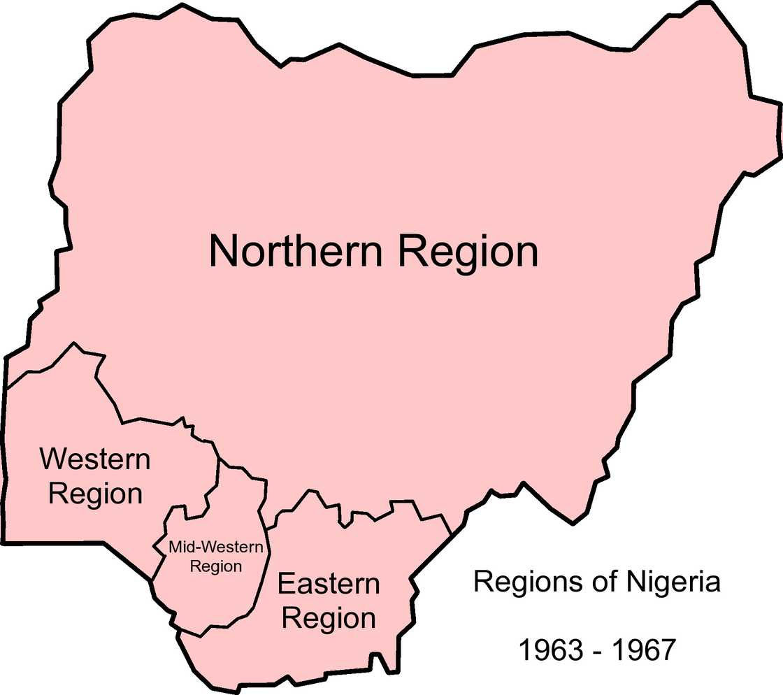 Map of Nigerian regions, 1963-1967